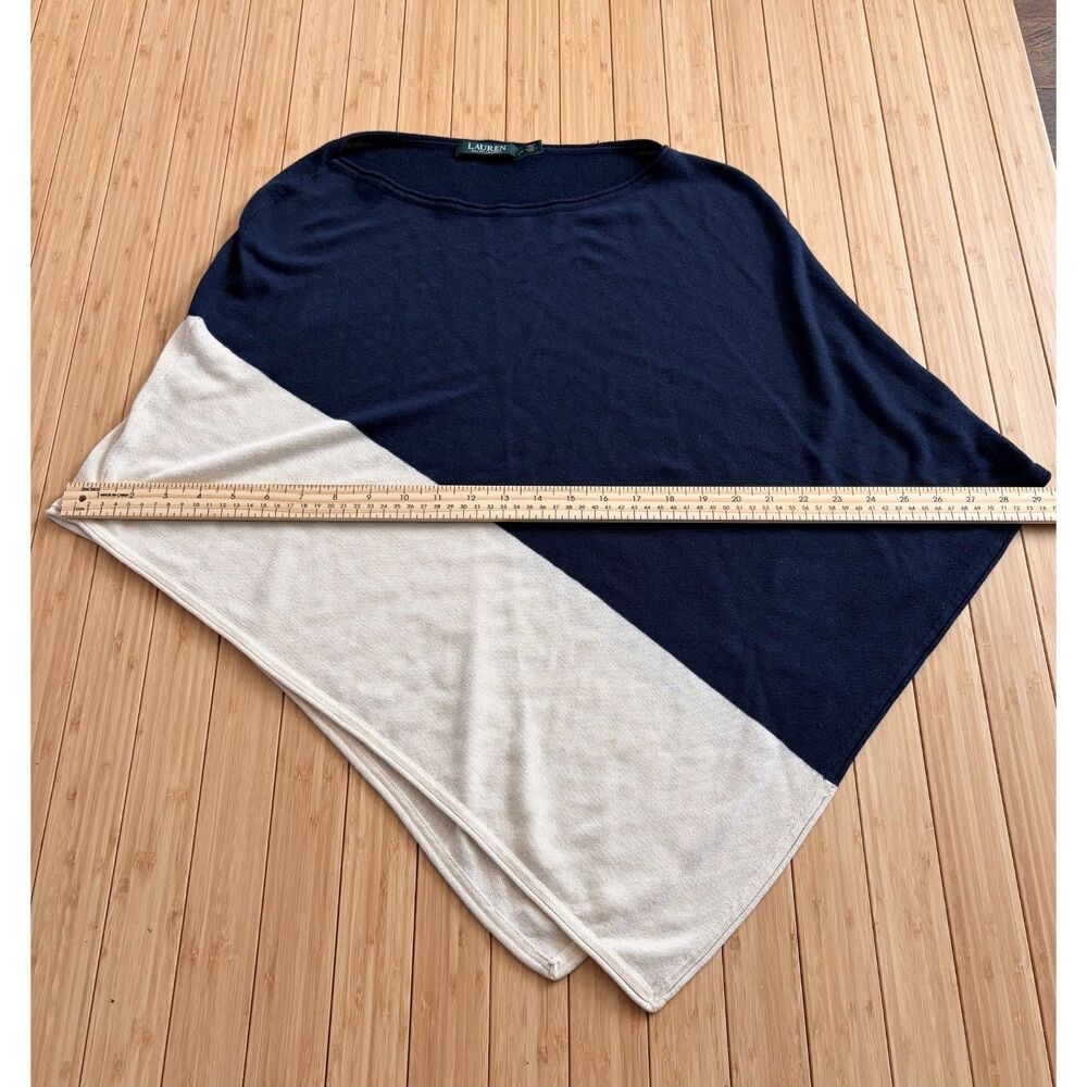 Lauren Ralph Lauren Navy Blue & Cream Asymmetrical Colorblock Poncho – L/XL - Picture 6 of 10